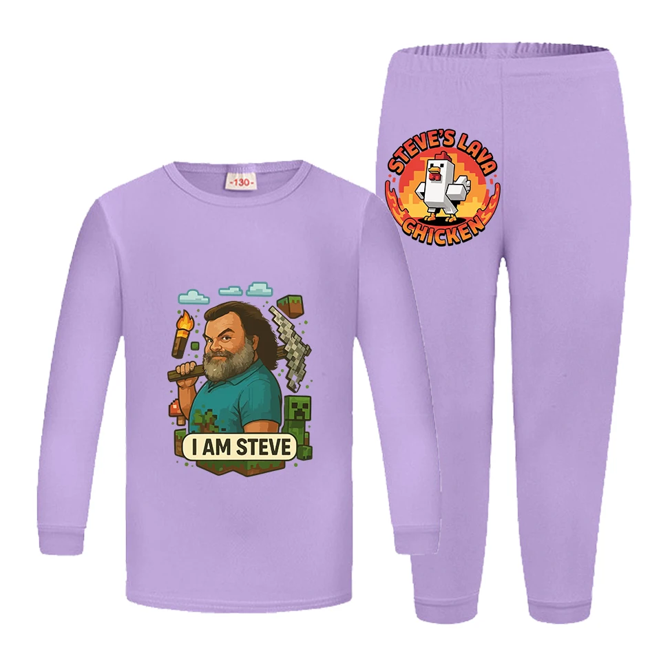 Summer Kids Steve's Lava Chicken Casual Sport Suits Cartoon Printed Baby Boy Girls T Shirts Pants Children Tracksuits Clothing