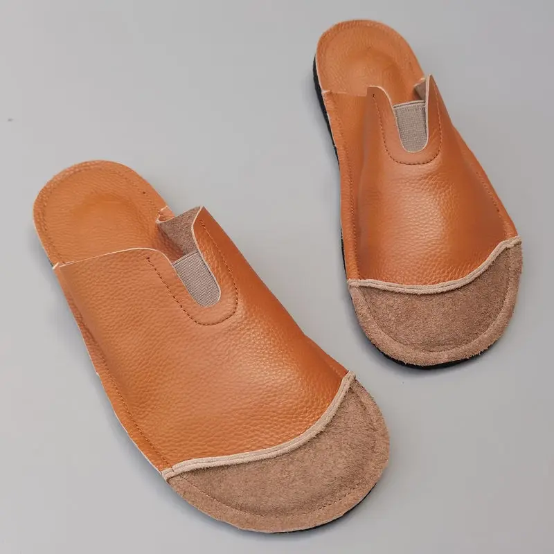 

Leather Pure Slippers Men's Bag First Layer Cowhide Breathable Casual Flat Soft Bottom Outdoor Sandals Summer