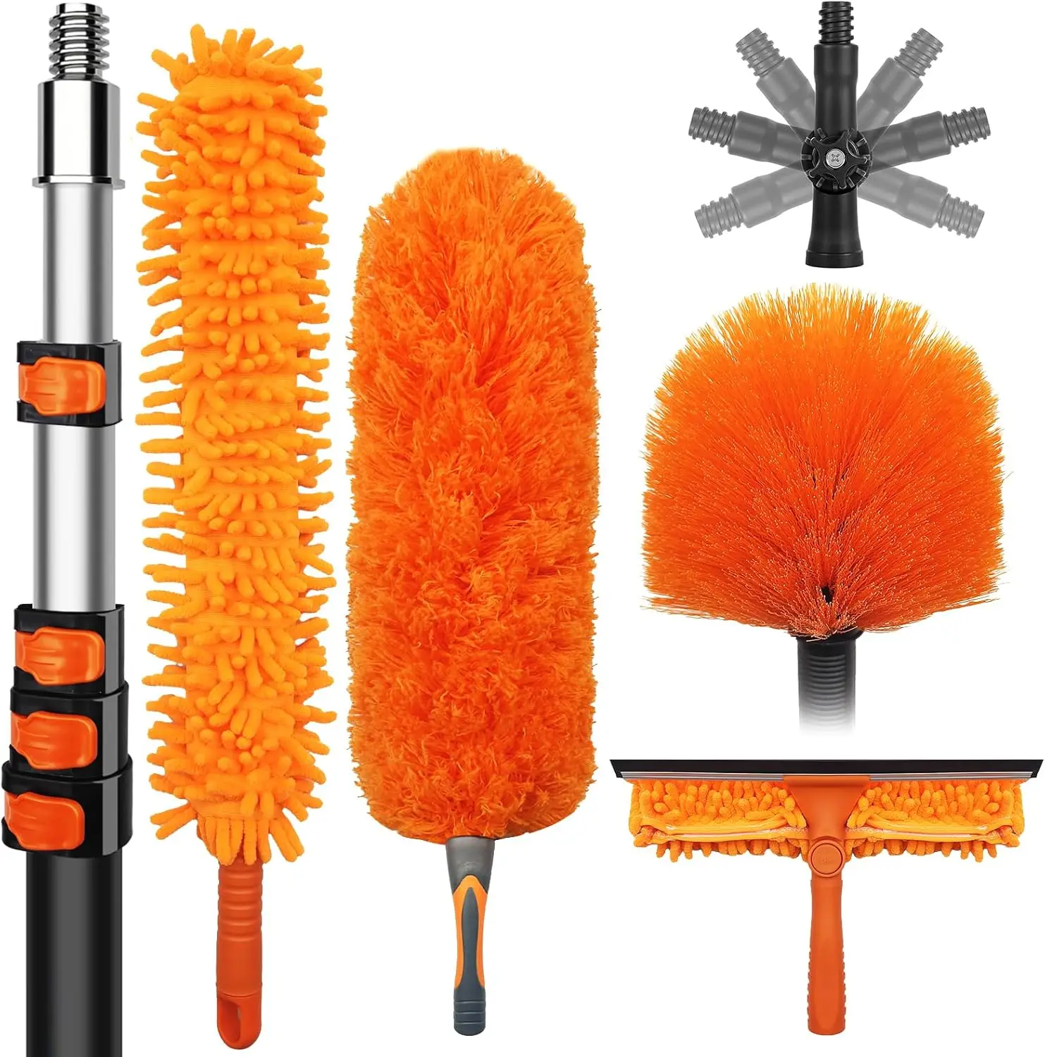 

32 Foot High Dusters Kit for Cleaning with 5.6-24 Foot Heavy Duty Extension Pole, Extendable Reusable Cobweb, Feather, Ceiling F