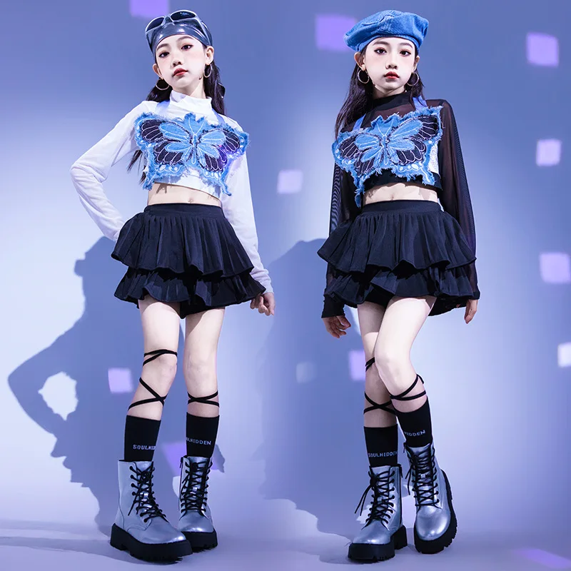 [4-15]Hip Hop Girl Jazz Dance Outfit Korean Crop Top Short Skirt Two Piece Girl Fashion Catwalk Dress