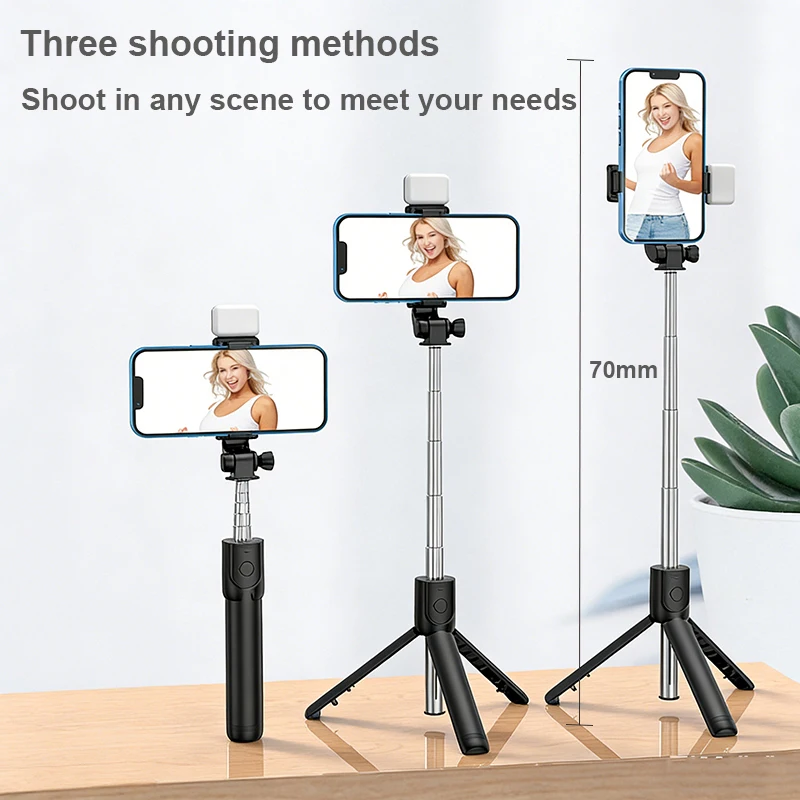 Tragbarer Bluetooth-Selfie-Stick mit Handyhalterung, ausziehbarer Fernbedienung und einziehbarem Handyständer_voghion.com