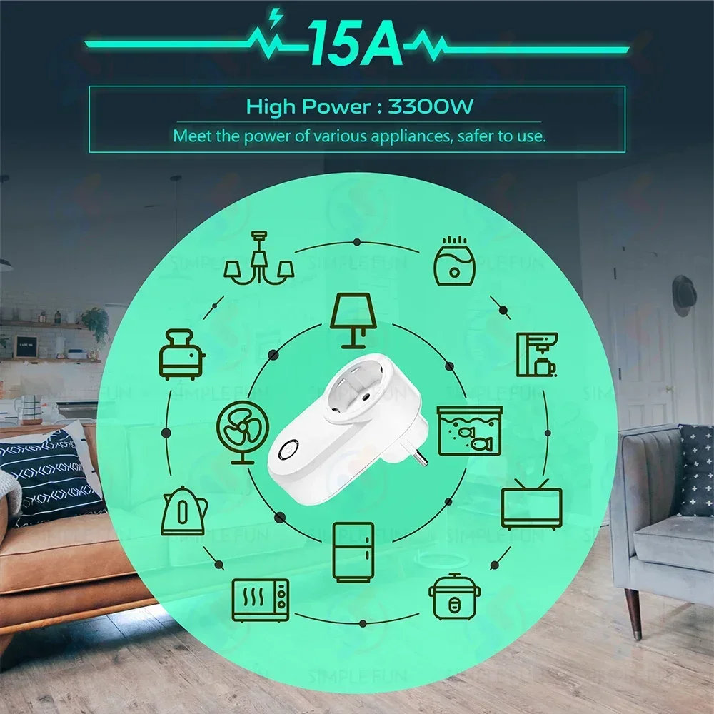 433MHz EU FR Wireless Remote Control Plug 15A 220V RF Smart Socket,Magnetic Panel Switch,Electrical Outlet for Home Appliance