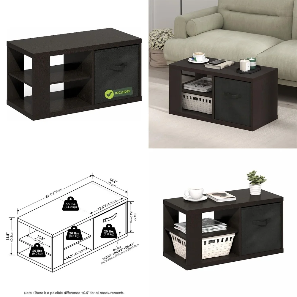 طاولة القهوة الحديثة مع صندوق تخزين بلمسة نهائية من خشب البلوط الداكن #1