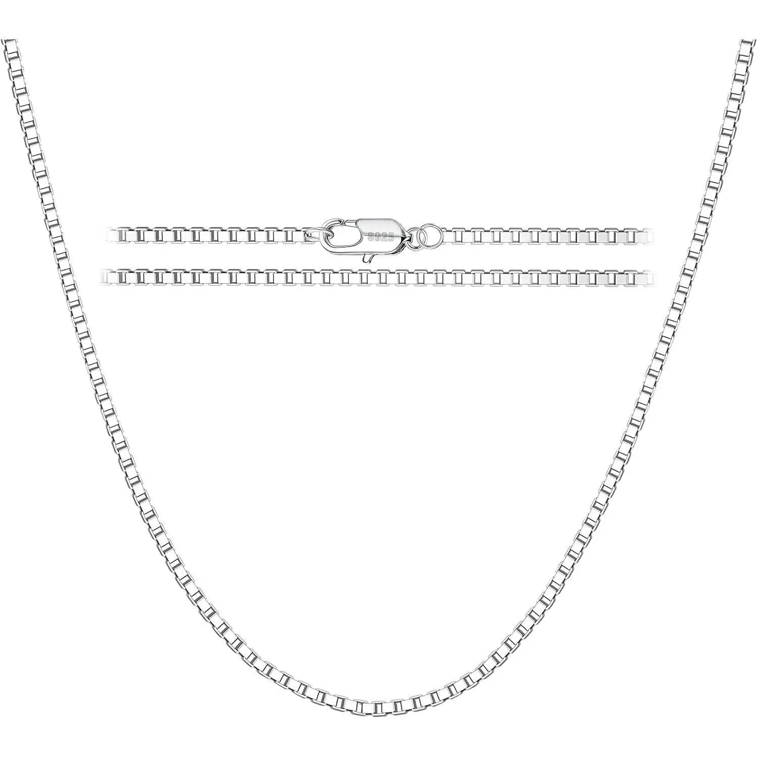 Fansilver-925 Sterling Silver Clasp Necklace para Mulheres e Homens, Diamond Cut Square Box, Chain Fashion, Jewelry Gifts