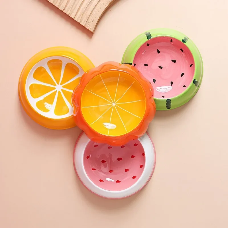 4 cute designs pet ceramics bowl watermelon strawberry shape cat food bowl small dog colorful water suppliers