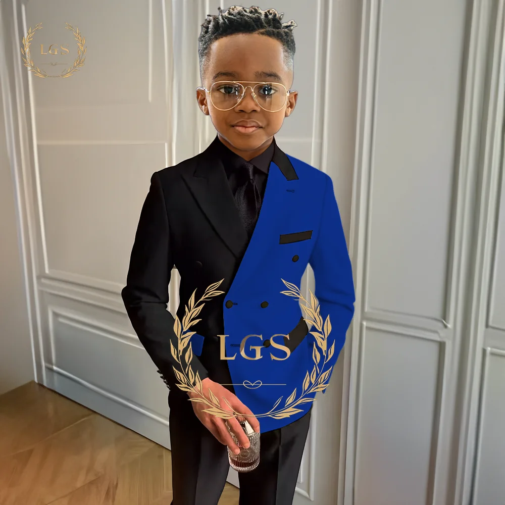 Jungen schwarz-weiß Anzug schlanke Spitze Revers zweireihig 2 Stück formelle Hochzeit Event Smoking Zweireiher Blazer Hose