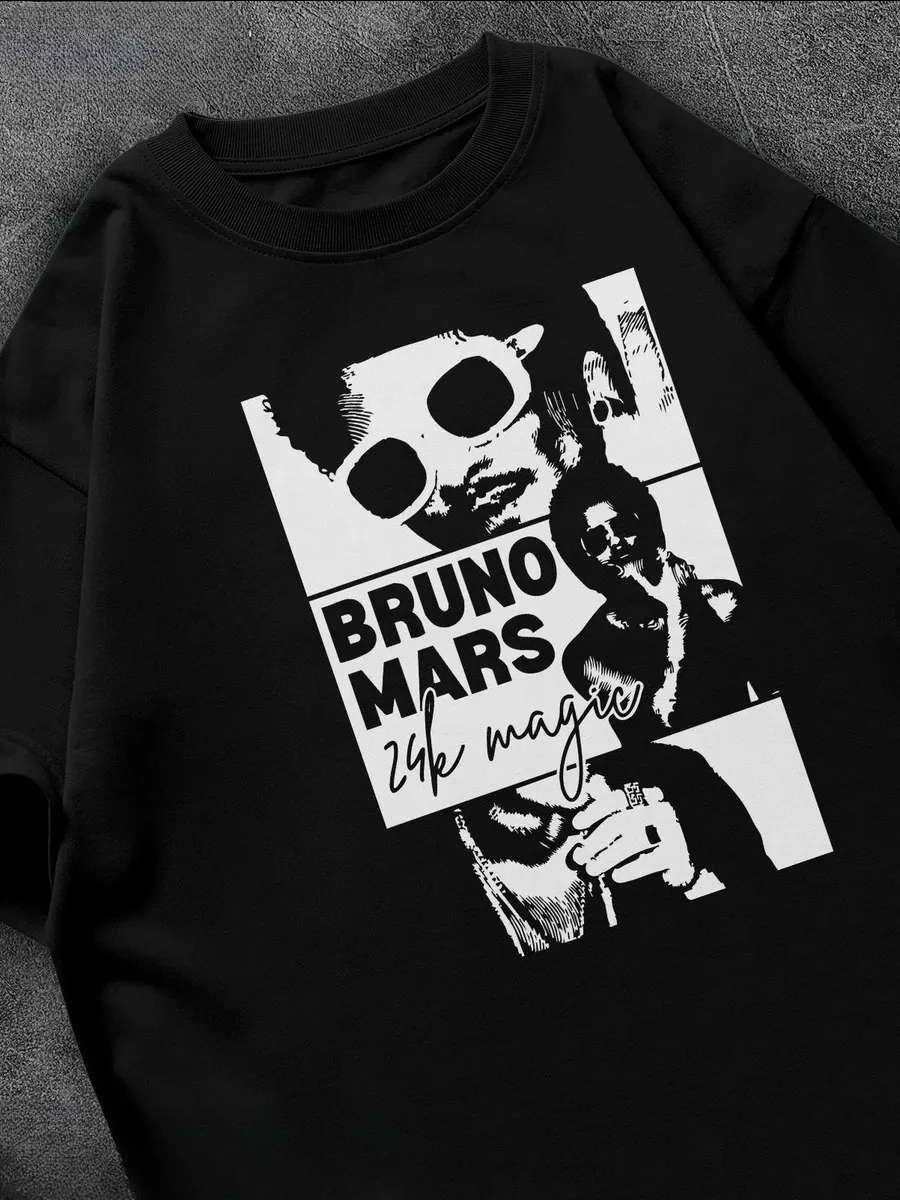 Bruno Mars Graphic T-Shirt Unisex Short Sleeve Pop Concert Fan Trendy Streetwear Music Festival Casual Tee