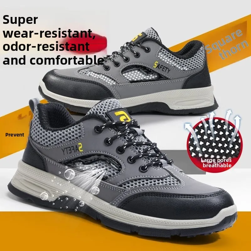 Sapatos de trabalho masculinos com biqueira de aço, sapatos de segurança anti-esmagamento, botas de trabalho anti-punctura, tênis respiráveis e antiderrapantes