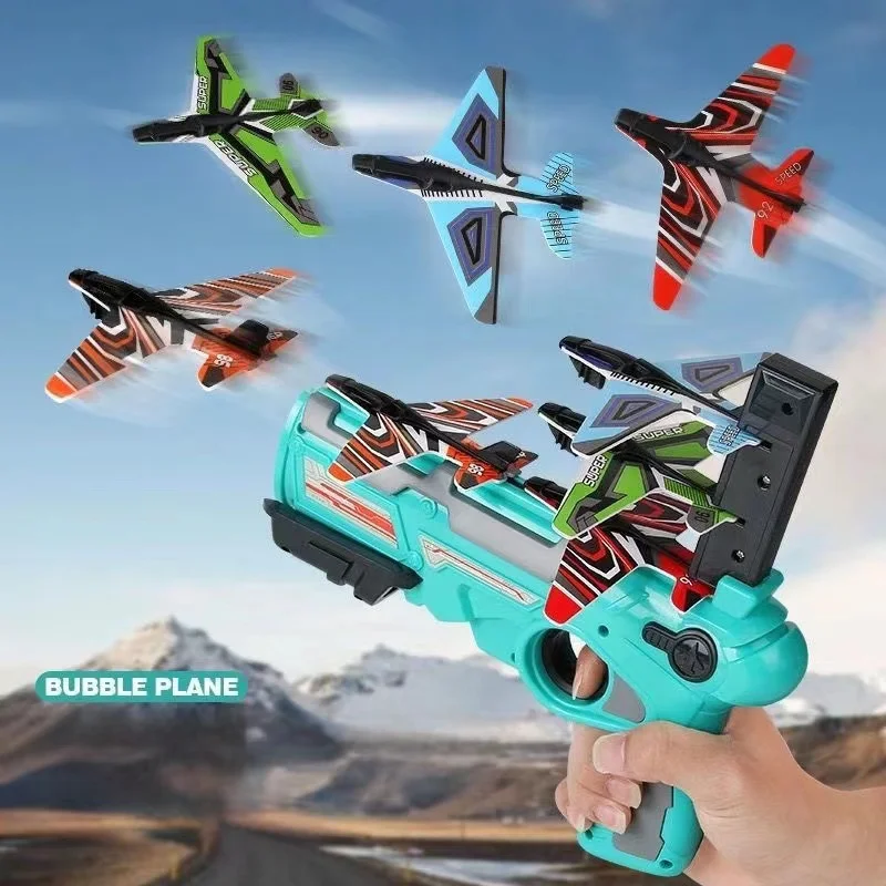 Foam Plane Launcher Bubble Airplanes Glider Hand Throw Catapult Plane Toy for Kid Guns Aircraft Shooting Game Toy Christmas gift