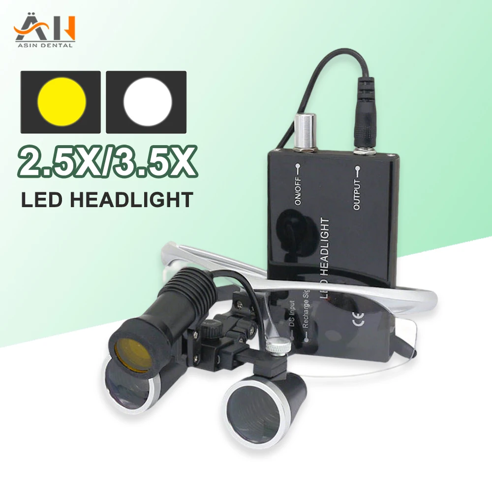 

Dental Magnifier with LED Headlight Optical Dental Loupes for Dentist Binocular Magnifying Glasses with Headlamp for Surgery