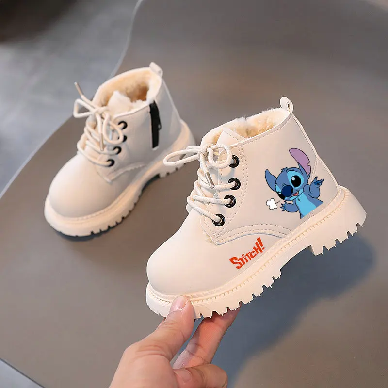 Stitch Children\'s Snow Boots Anime Cartoon Boys and Girls Winter Shoes Soft soled Warm Casual Boots Preschool Walking Boots