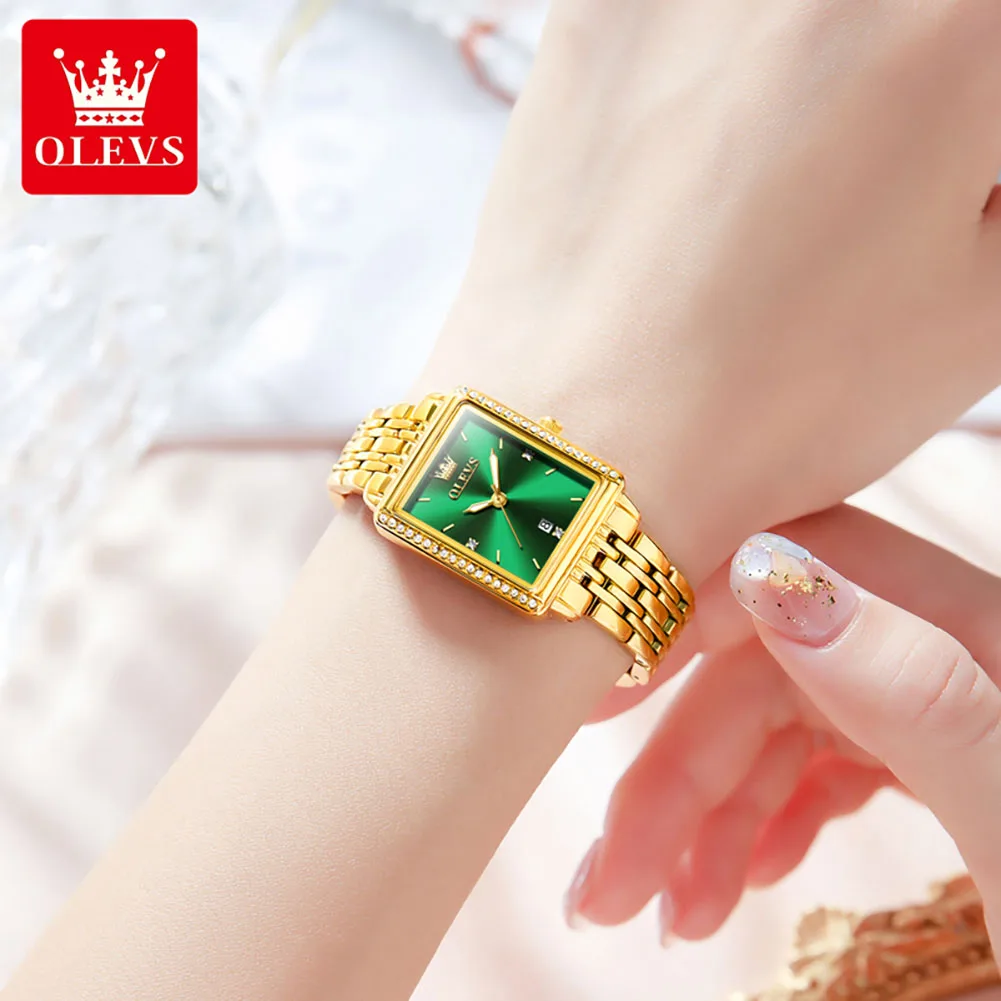 OLEVS-reloj de cuarzo para mujer, cronógrafo elegante de lujo con diamantes, clásico, de marca Original, de acero inoxidable dorado, resistente al