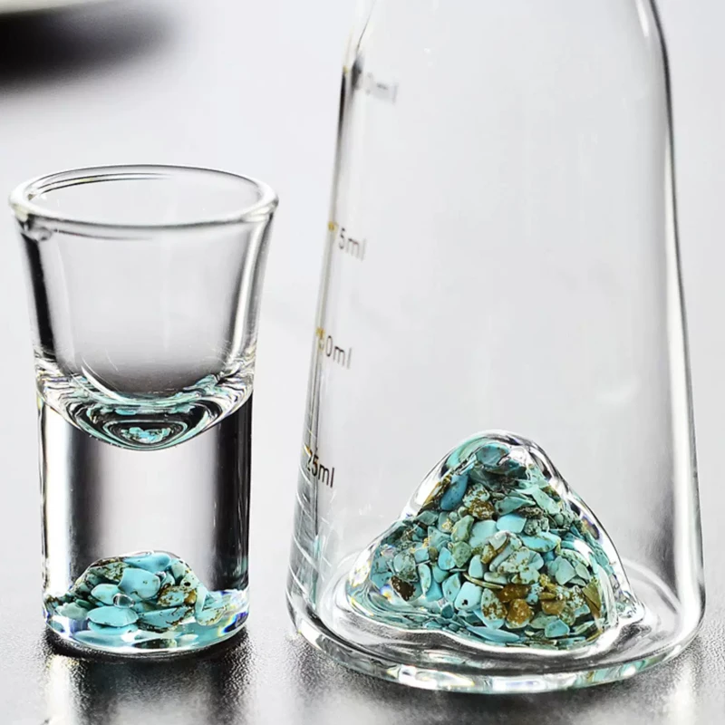Creative Turquoise section, Glass Sake Jug Wine Glass Set, 1 Pot + 1 Cups, Restaurant Barware Supplies, Graduated Wine Dispenser