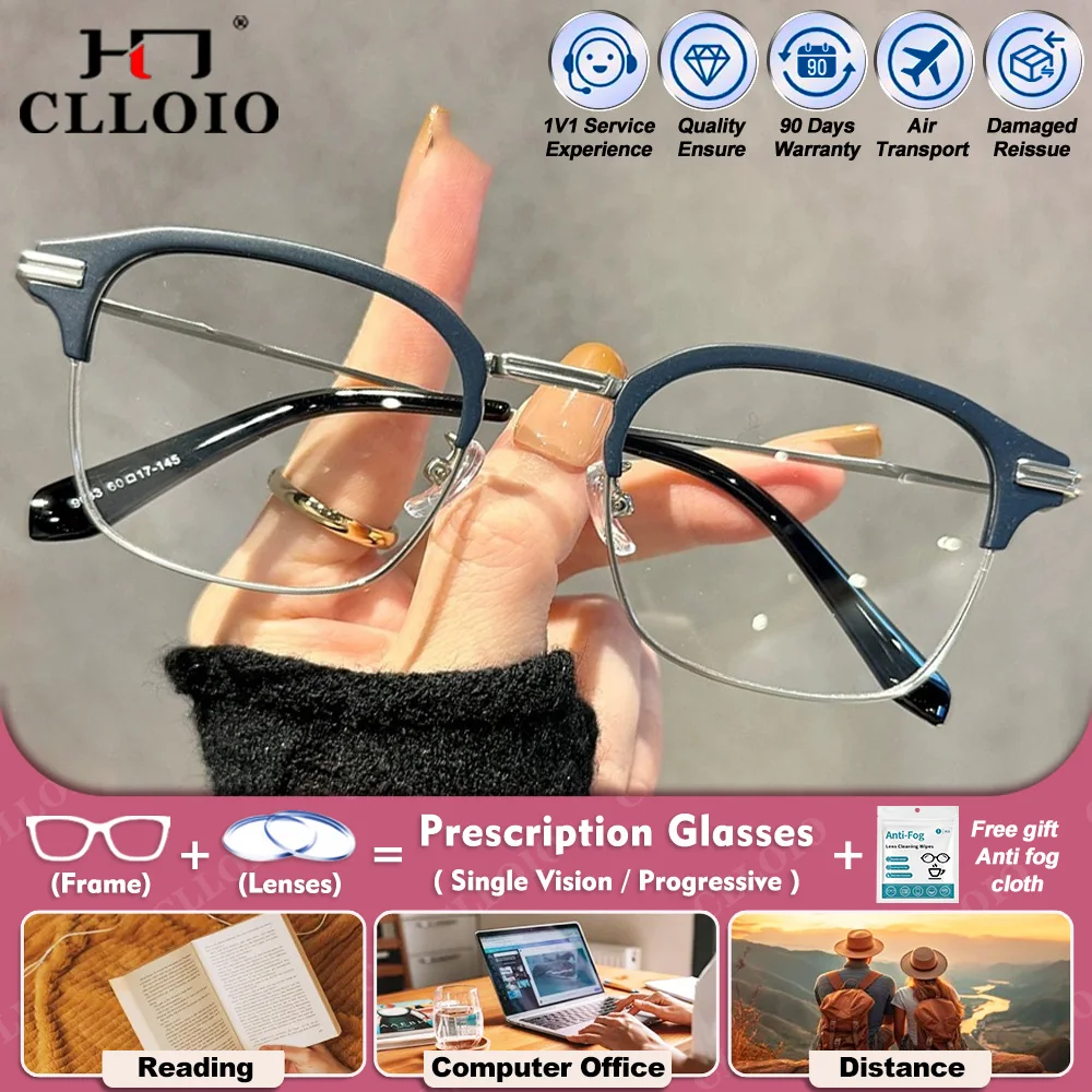 

CLLOIO простые классические полурамные очки для чтения по рецепту для близорукости женские маленькие оправы с защитой от синего луча прогрессивные оптические очки
