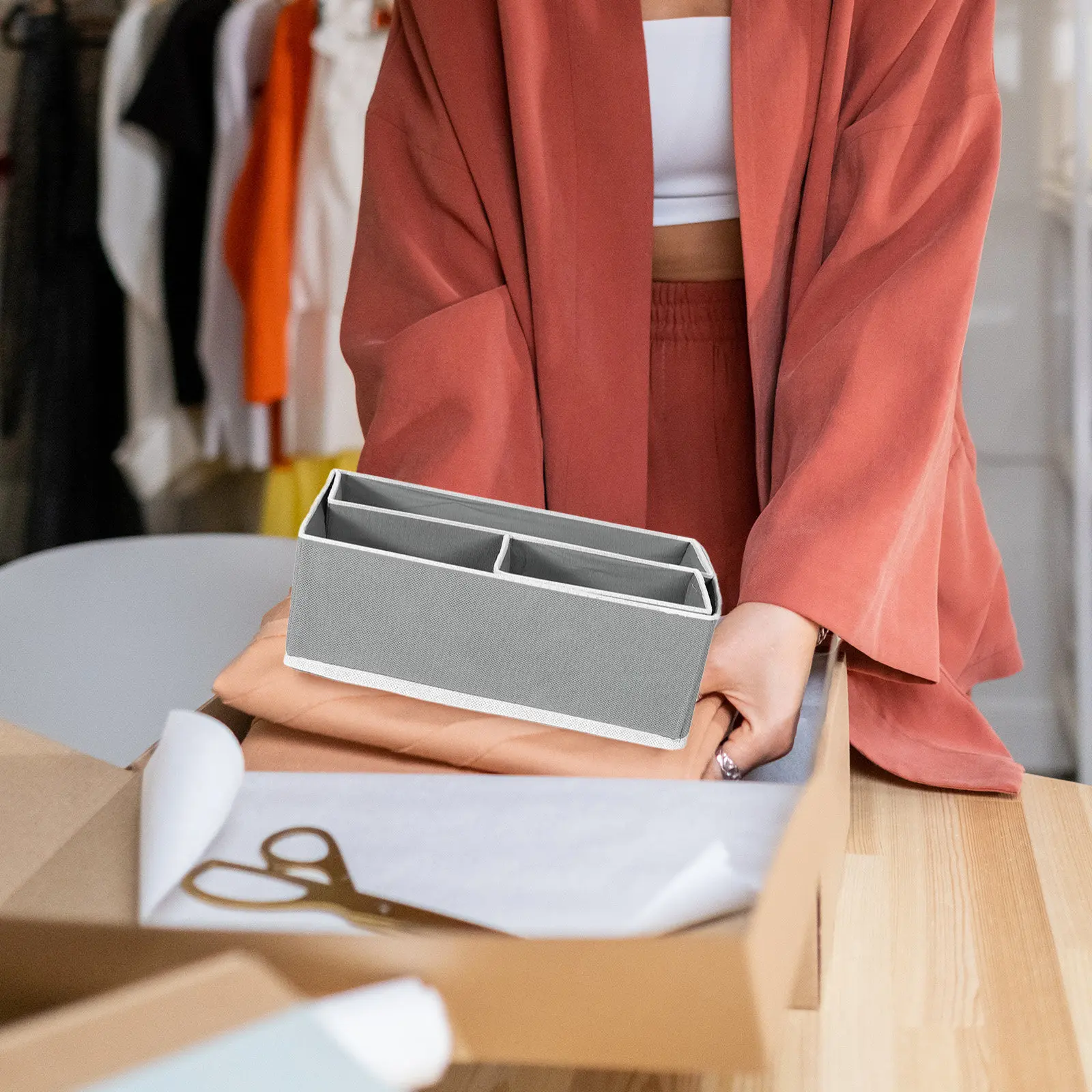 

Набор из 6 складных органайзеров для ящиков, коробок для хранения белья, серых разделителей для шкафа большой вместимости для носков, детской одежды, для дома