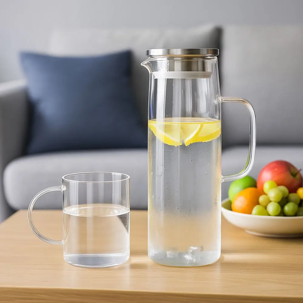 

Practical 1.5L Glass Water Pitcher Transparent Durable Cold Hot Kettle Filtering Large Capacity Heat Resistant Kettle Office