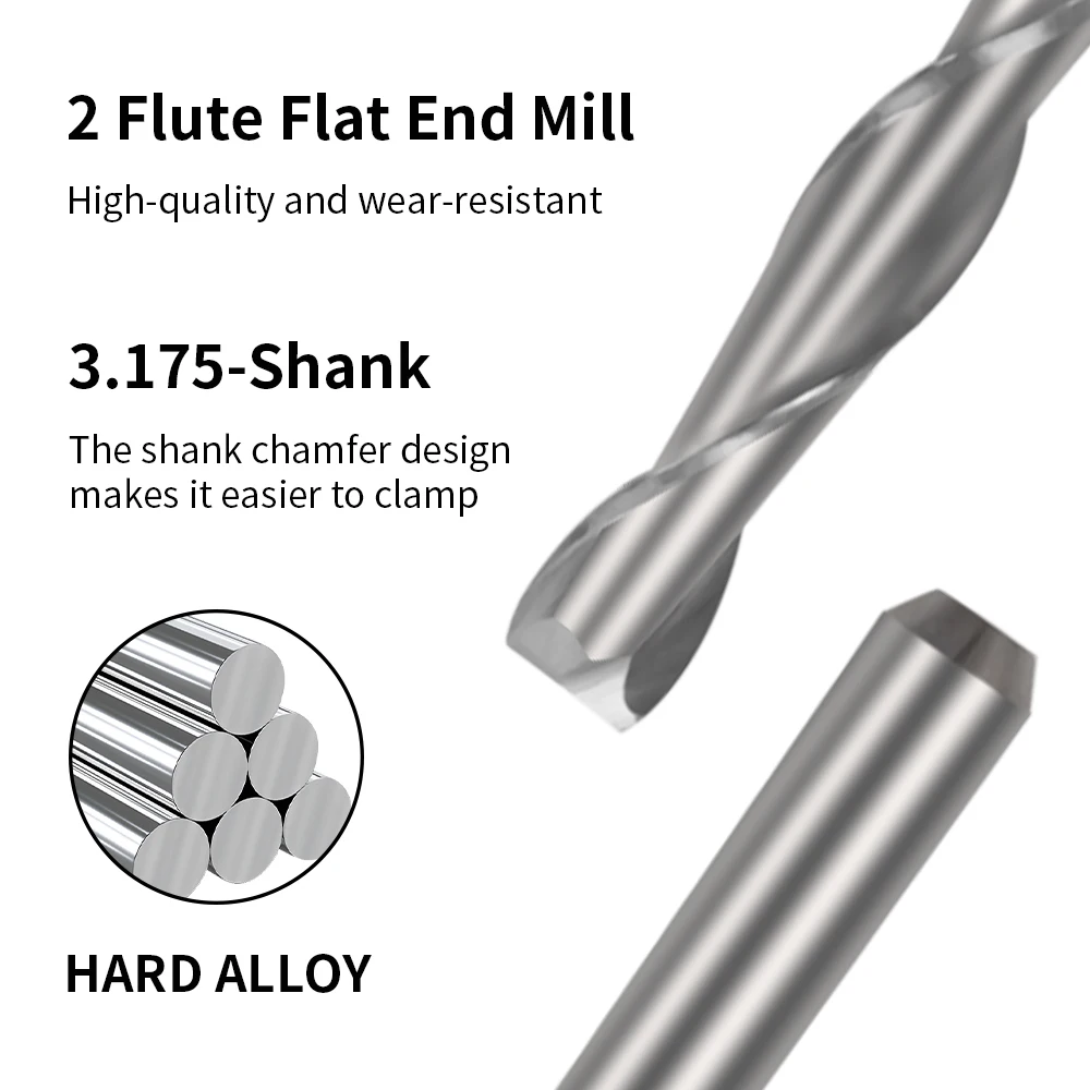 Fraise en spirale à double tranchant, tungstène, solide, Varbide, conique, outils de travail du bois, routeur CNC, fraise pour acrylique, 3.175mm