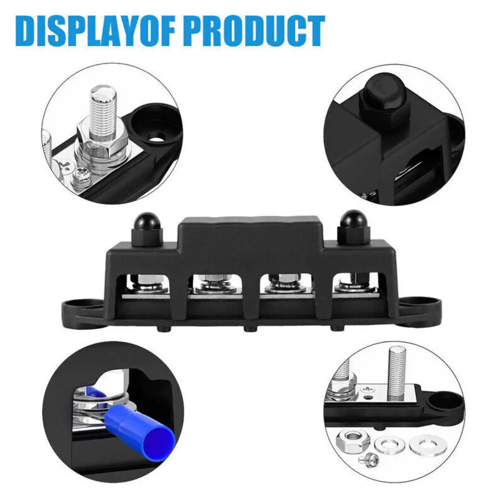 Positive Negative Battery Bus Bar Power 12V Distribution Block 4 X M8 Car Terminal Block Studs Terminal Bus for RV Boat Bus