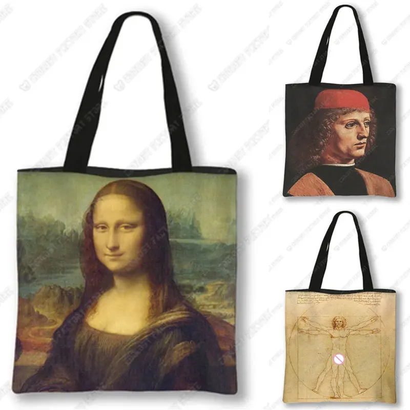 Da Vinci-Bolso de compras con estampado de pintura al óleo de la Última Cena para mujer, bandolera de Mona Lisa, Vintage, reutilizable