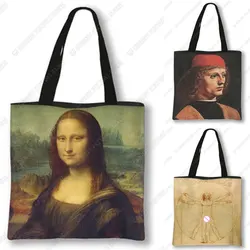 Da Vinci ostatnia wieczerza obraz olejny drukuj torba na zakupy torebka damska Mona Lisa torba na ramię torba w stylu Vintage wielokrotnego użytku torby na zakupy