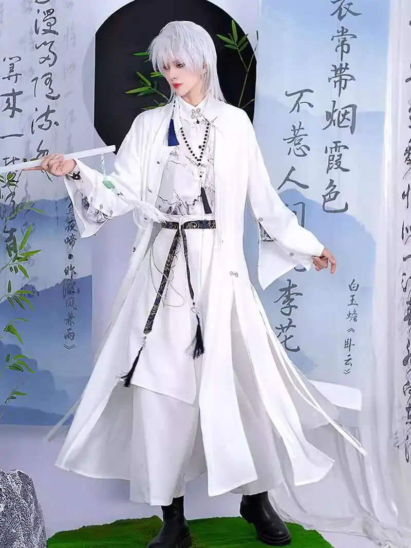 2025 novo estilo chinês vestido longo casaco blusão preto e branco pó jie yuchen qi sili sariel cosplay traje