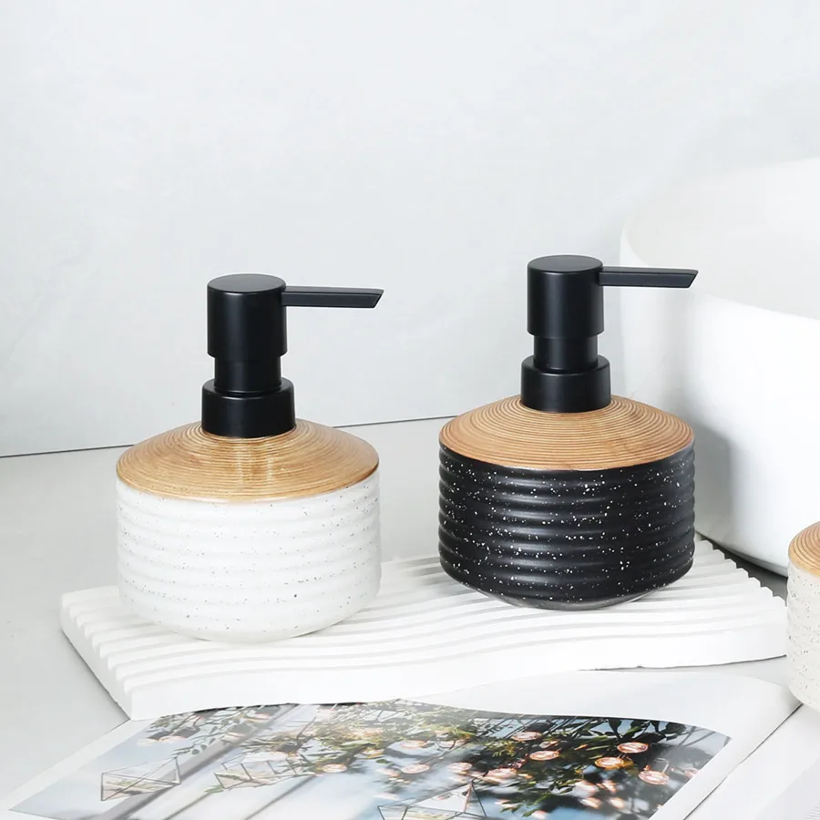 350ML Retro Wood-like Soap Dispenser Bathroom Press Hand Sanitizer Bottle Black and White Facial Cleanser Bottled Separately