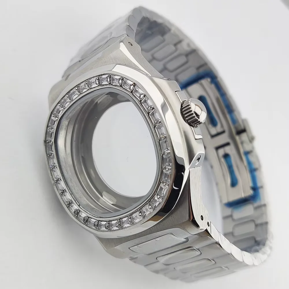 

43mm Case NH35 Watch Case Watch Accessories Diamond Stainless Steel sapphire glass Case for NH35A NH36 Movement watch case