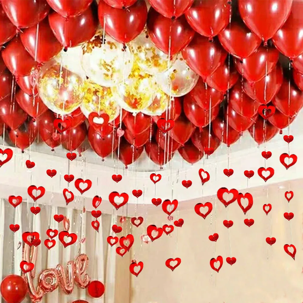 100pcs/lot Red Laser Sequin Rain Double Love Balloon Pendant For Wedding Room Proposal Birthday Party Decor Balloon Accessories