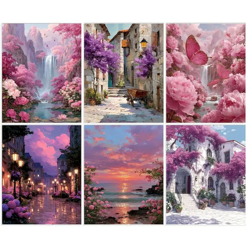 جاتيزتوري التلوين بالأرقام الوردي المشهد الرسم على قماش رسمت باليد الفن هدية دهان داي بواسطة أرقام أطقم ديكور المنزل