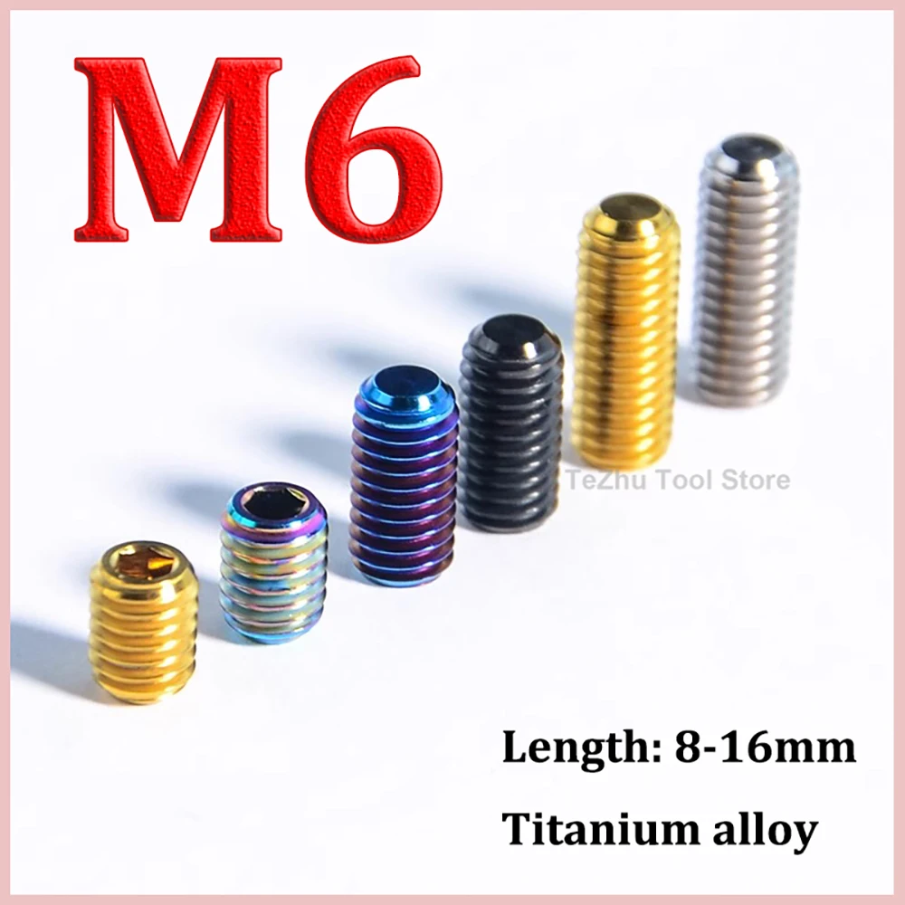 

Titanium Alloy Screw M6 x 8 12 16mm Headless Machine, Top Wire, Bicycle Transmission Flat End Set Screw