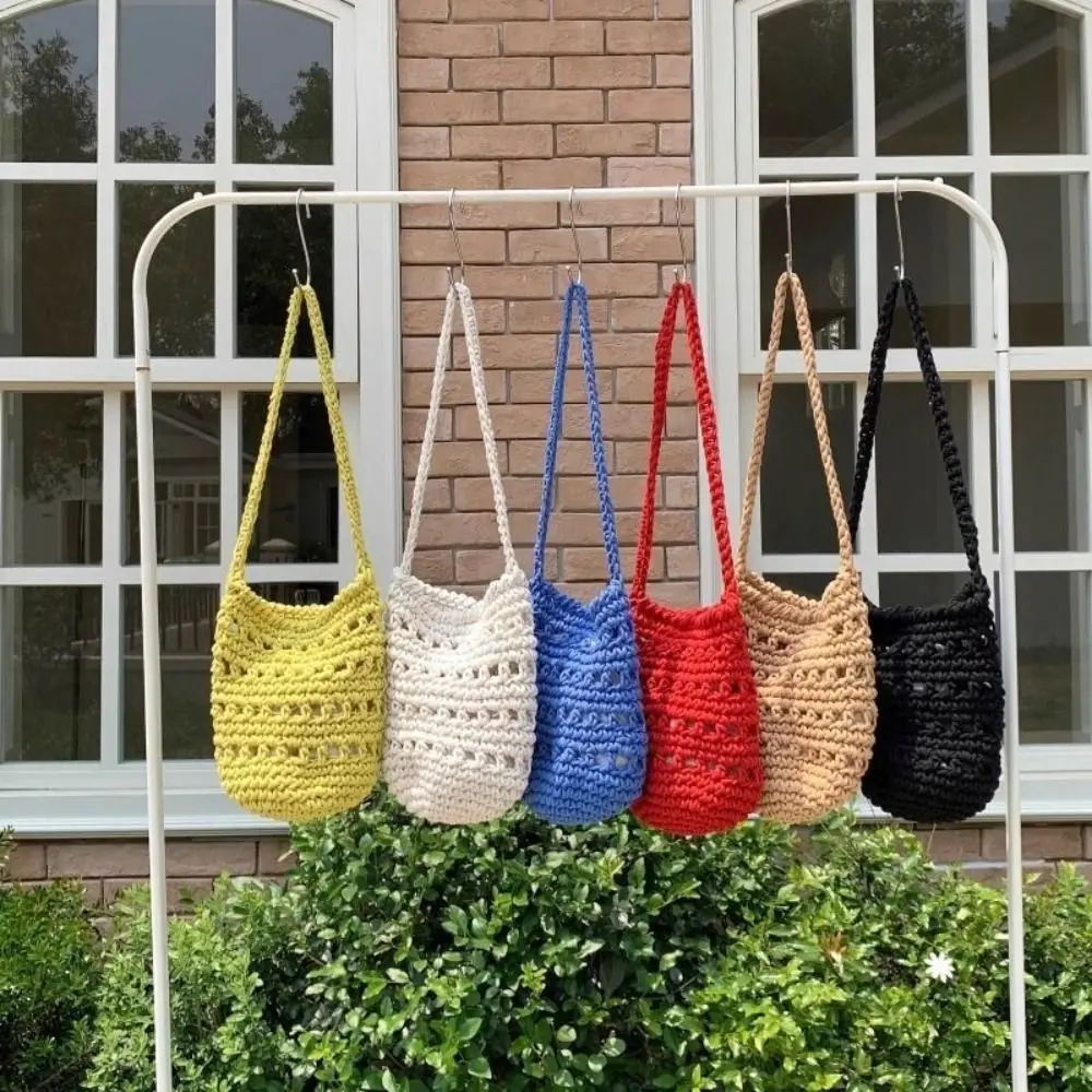 

Милая вязаная сумка в корейском стиле с ажурным плетением, однотонная, плетеная, на плечо, для отпуска, пляжная, на каждый день