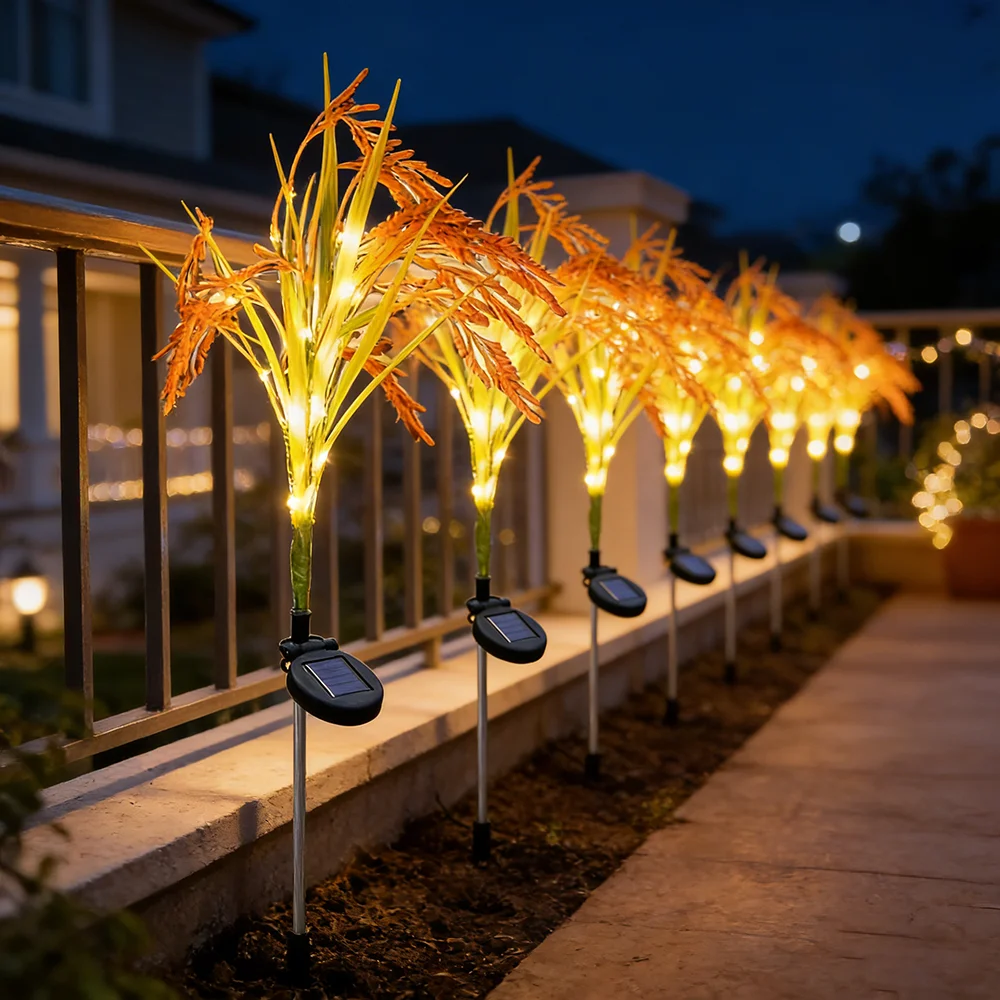 Solar Powered Wheat Ear Lamp, Outdoor Courtyard Garden Lamp, Simulated Wheat Grass Lawn Countryside Style Ground Mounted Lamp