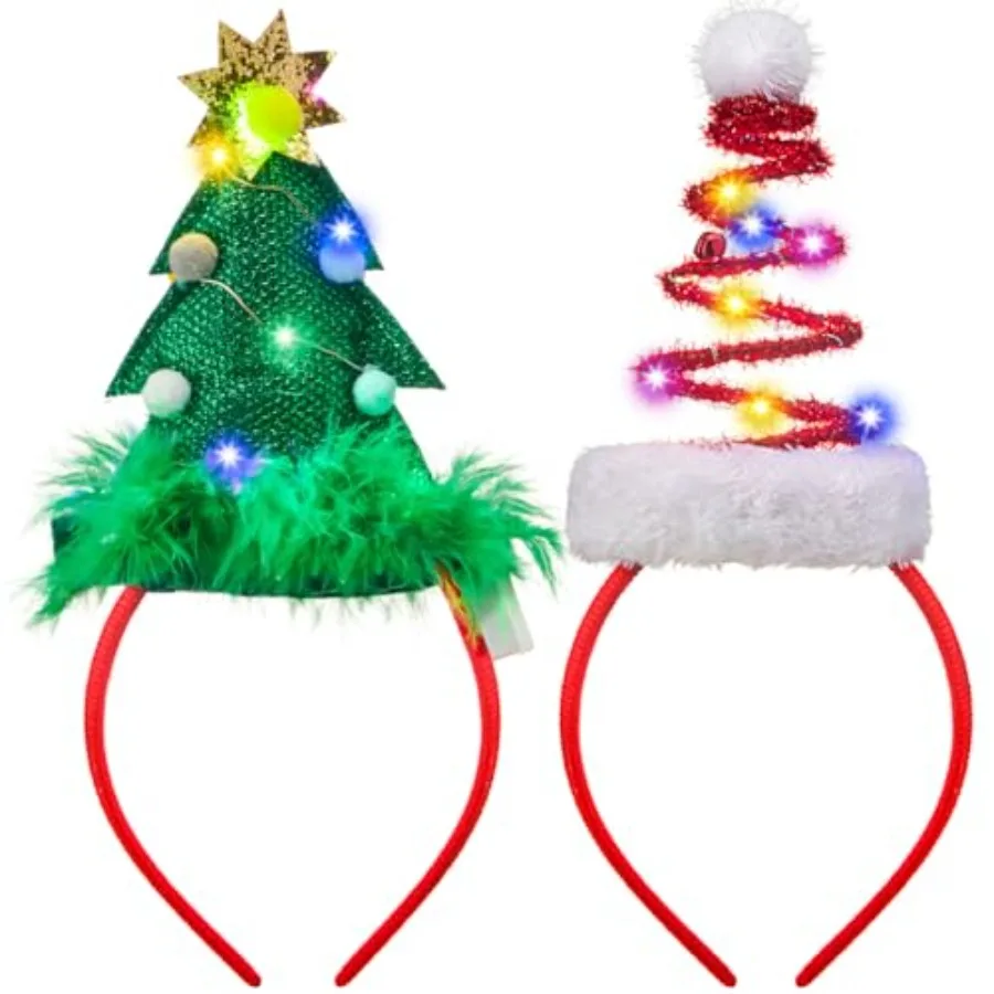 

JOYIN 2 PCS Lighted Christmas Headbands with LED lights in Springy Santa Hat Tree Designs for Christmas and Holiday Parties ONE
