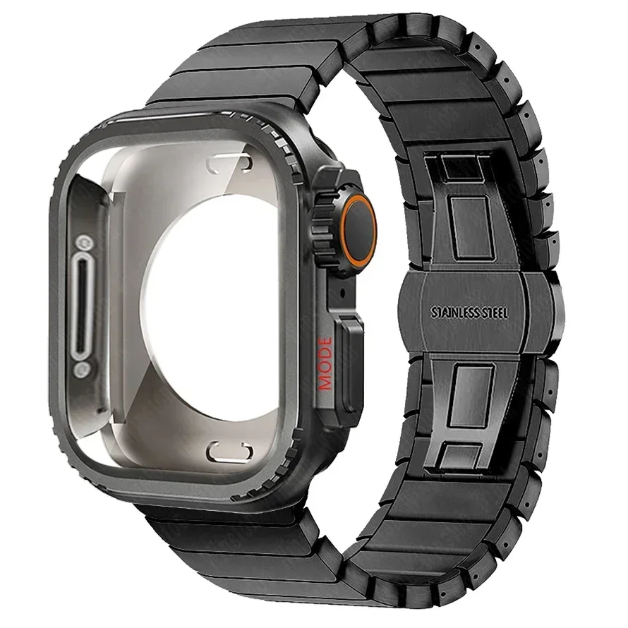 Kast + band voor Apple Watch Band 10 42 46 mm Ultra 2 49 mm 9 8 7 6 SE 5 Stalen metalen beschermhoes Upgrade Iwatch 49 mm 45 mm 44 mm