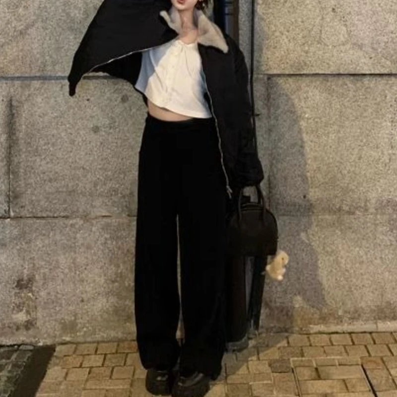 سترة مبطنة كلاسيكية كاجوال للطيار سترة مبطنة باللون الأسود للنساء سترة شتوية مبطنة