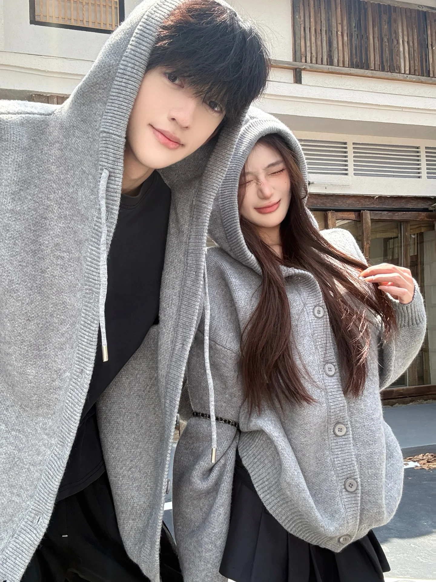 Cleanfit American Retro Hooded Knitted Open Cardigan Couple's Casual Grey Lazy Style Sweater Autumn Winter Men's Knitwear