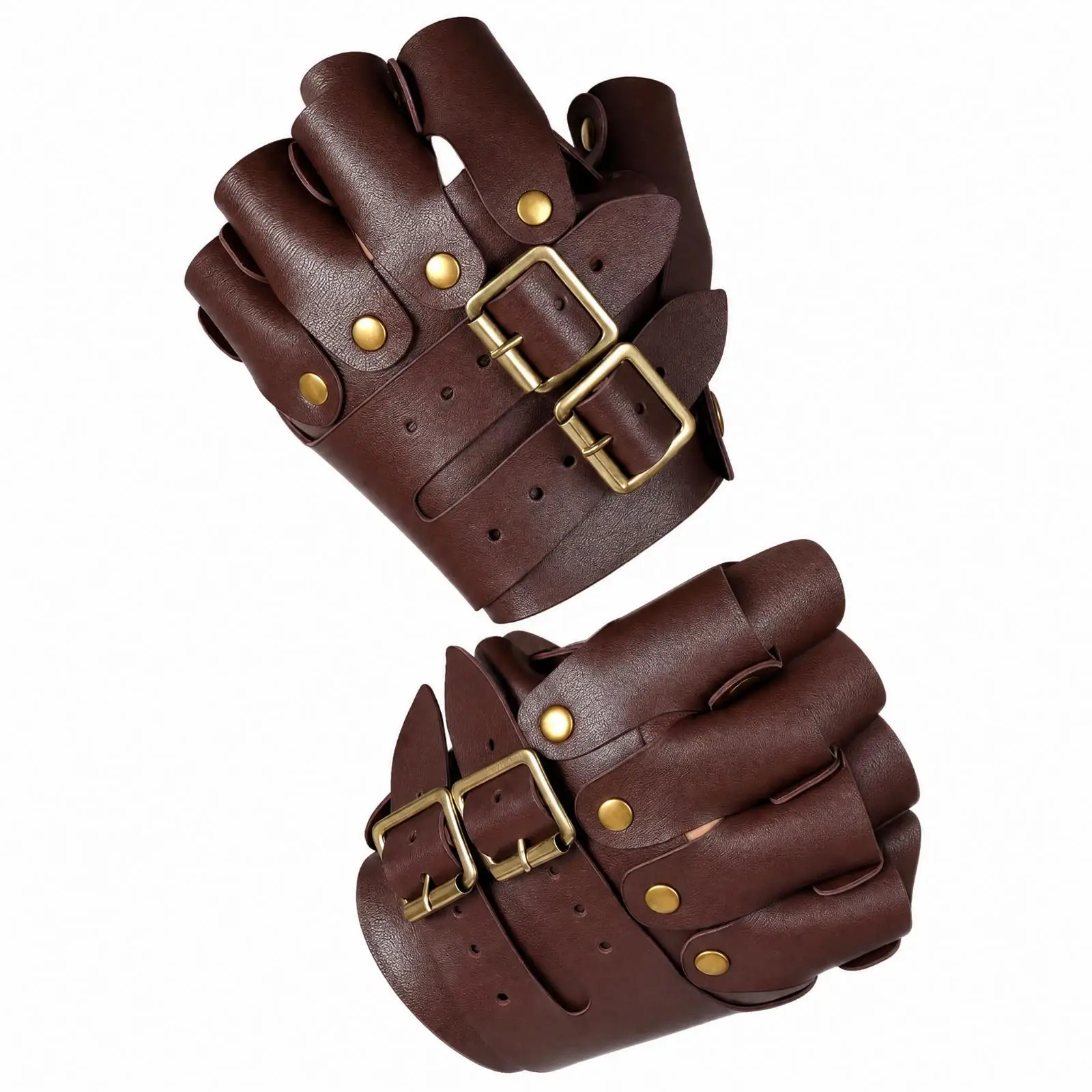 Armor Fingerless Gloves Medieval Knight PU Leather Cosplay Wrist Guard for Halloween Costume Steampunk Fantasy LARP Dress Up