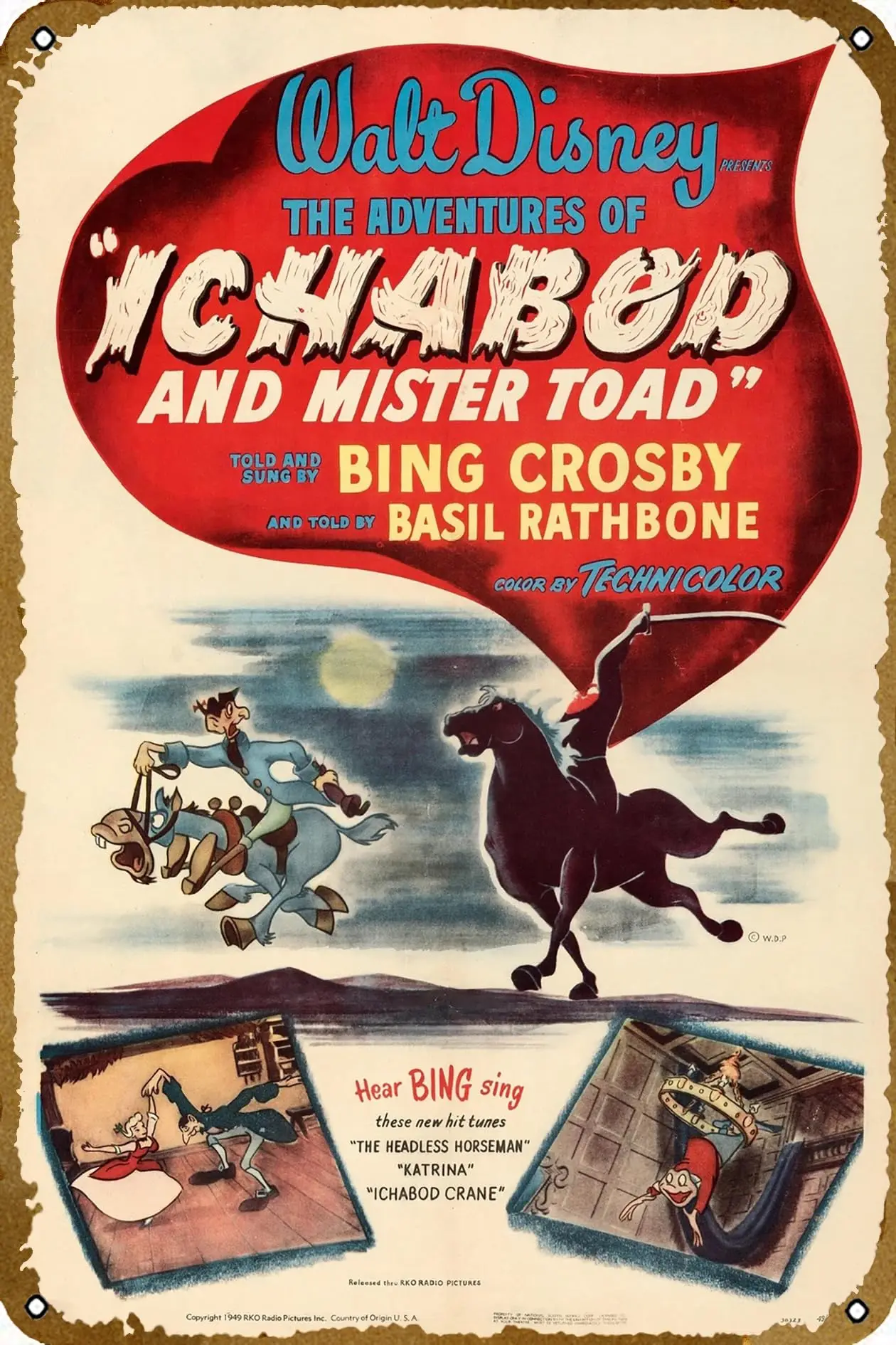 1PCS,The Adventures of Ichabod and Mr. Toad 1949 Movies poster Retro tin Sign Wall Art Decor Metal Sign Decoration Sign