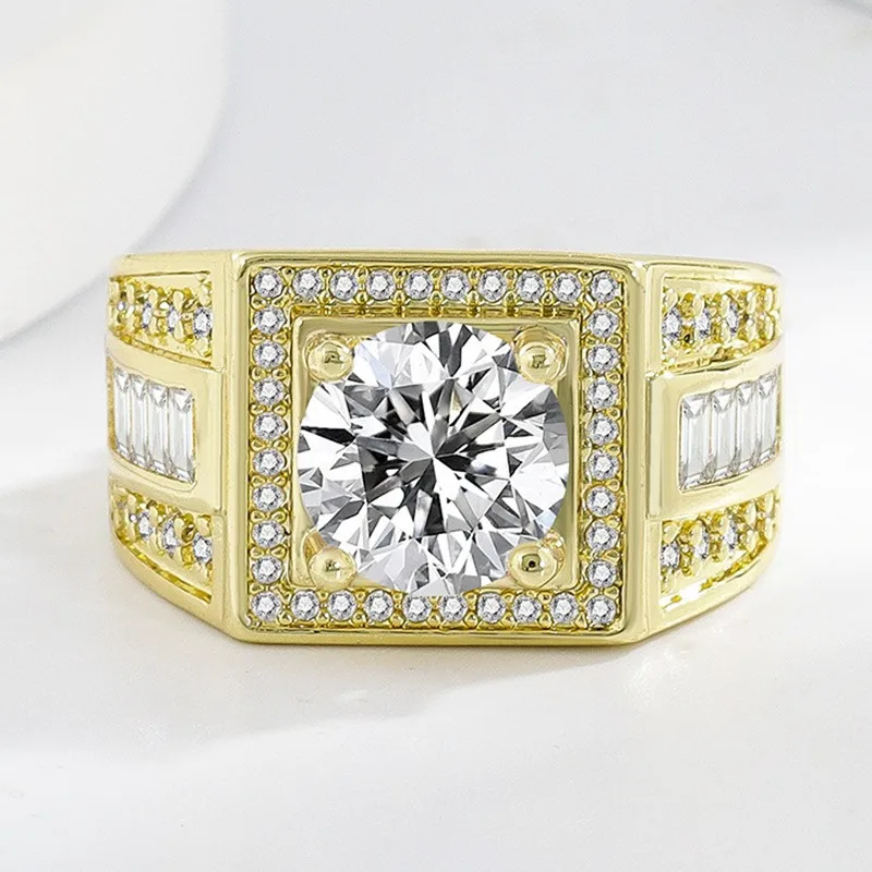 

3 Carats Zircon High-carbon Diamond Masculine Rings for Men 18K Gold Filled Sterling Silver 925 Cool Trendy Finger Bands Jewelry