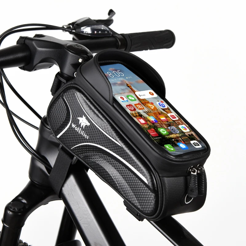 Wolfilist Bicycle Frame Bags 2L Large Capacity Waterproof Bike Phone Holder With Sun Visor Rain Cover TPU Sensitive Touch Screen