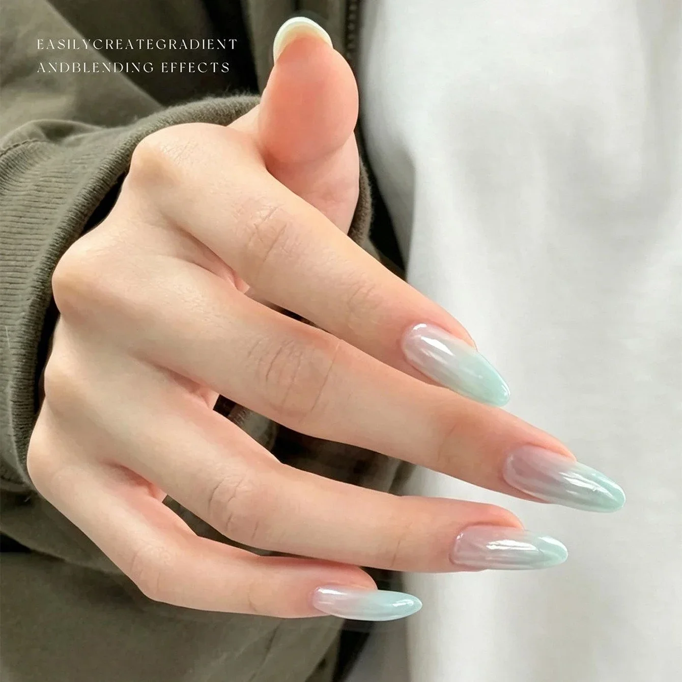 Sommer-Nägel 2026 Neue Gletscher-Blasen Eis-Klar Mint Blau Grün Nagelkunst Langanhaltender Hochglanz Mehrfarbiger Fester Gel-Nagellack – Detail 3