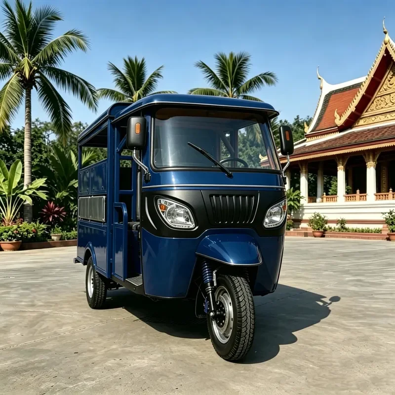 for Fuel Three-Wheeled Motorcycle Yellow Closed Van TukTuk Urban Rural Short-Distance Transportation Durable Commercial Use