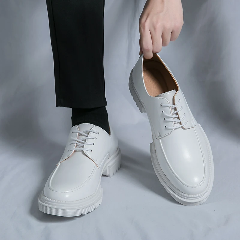 Men Black White Business Wedding Dress Leather Oxofrds Work Wedding Loafers Shoes Formal Footwear Sapatos Tenis Masculino