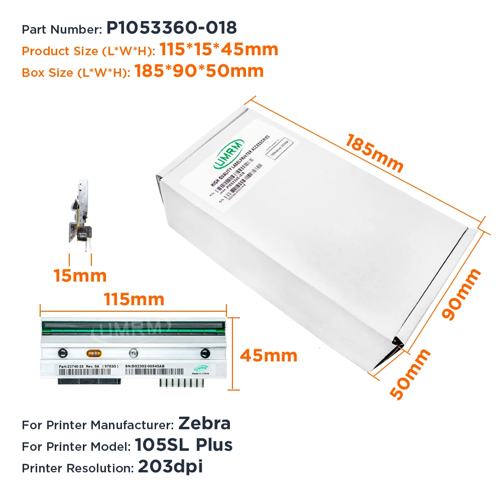 P 1053360 -018 Druckkopf für Zebra 105SL PLUS 203dpi Thermodrucker Brandneues Ersatzkopf-Druckerzubehör