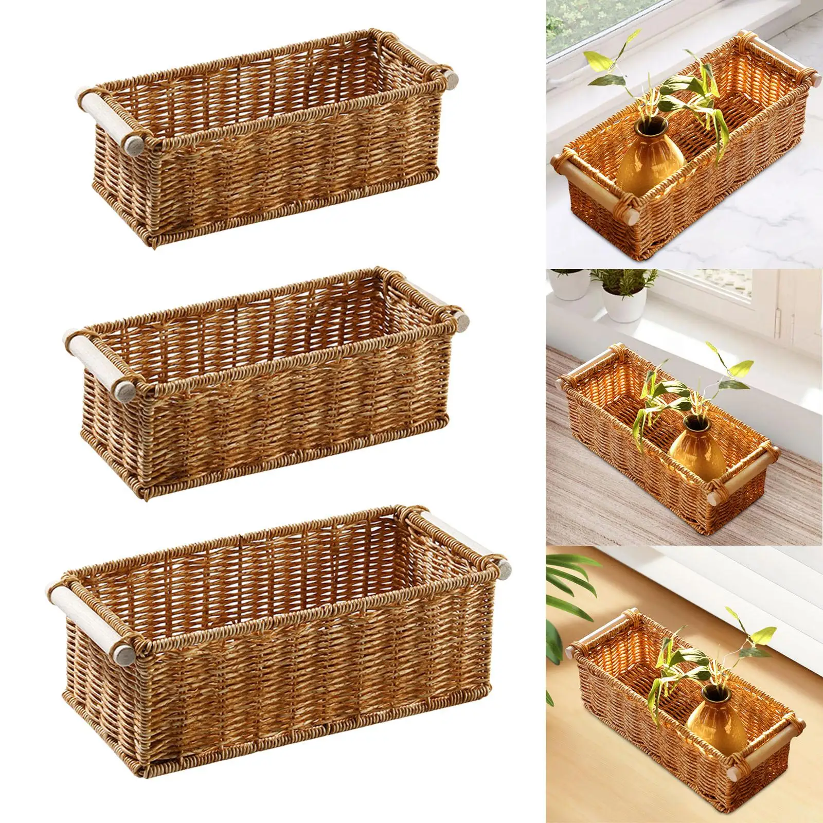 Imitation Rattan Storage Basket Perfume Tray for Organizing Rectangular Vintage for Home Coffee Table Bar Bathroom Kitchen