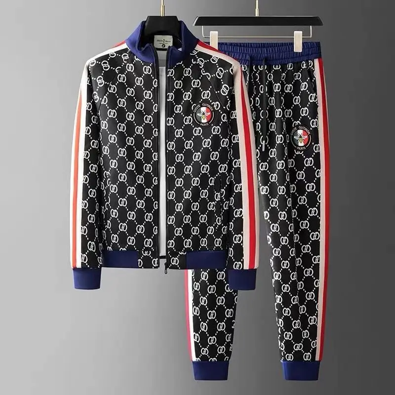 New stand up collar zipper set men's casual sports pants handsome long sleeved fashionable two-piece set - Image 2