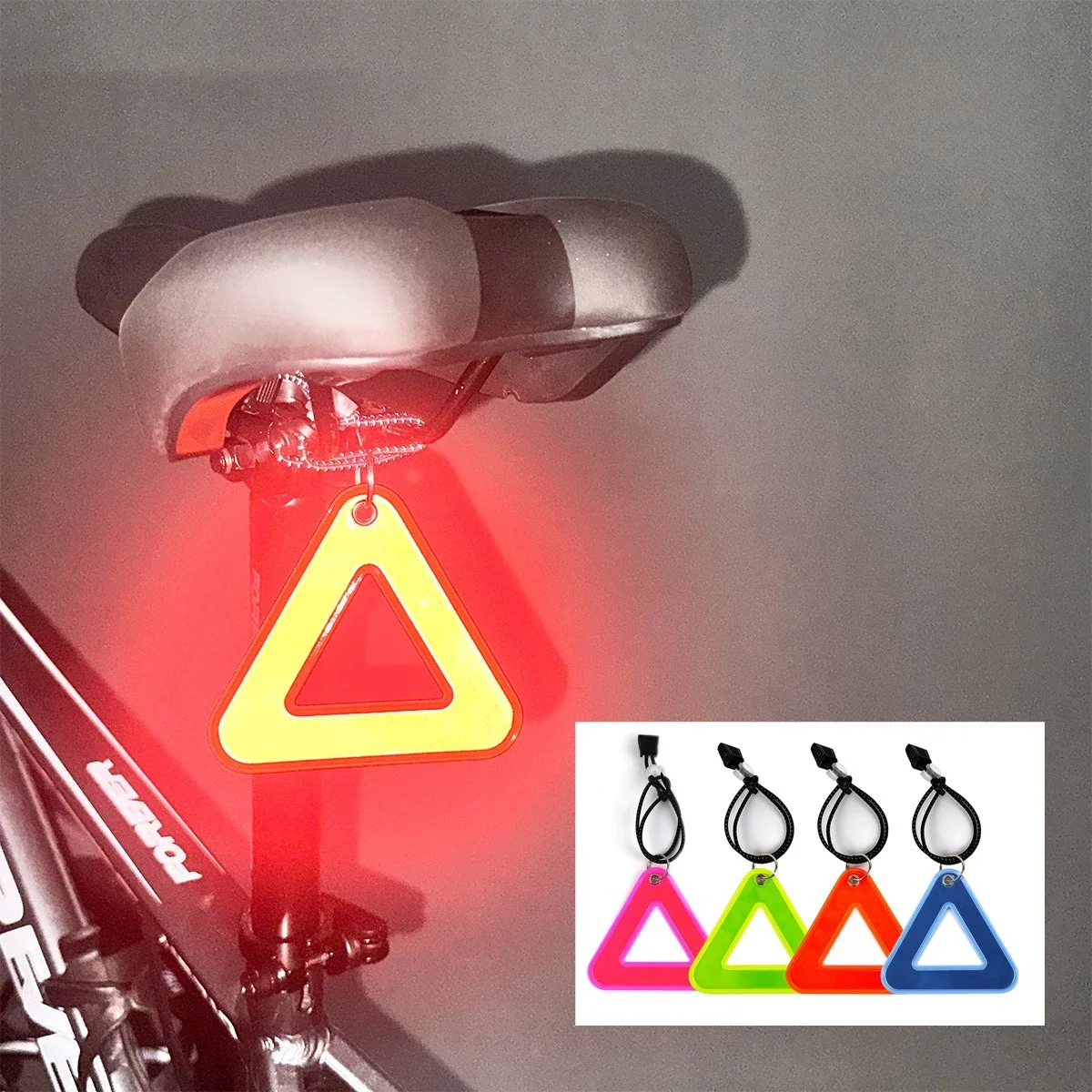 Bicycle Saddle Reflective Triangle Sign Double Sided Night Riding Safety Warning Plate PVC Reflector with Elastic Rope