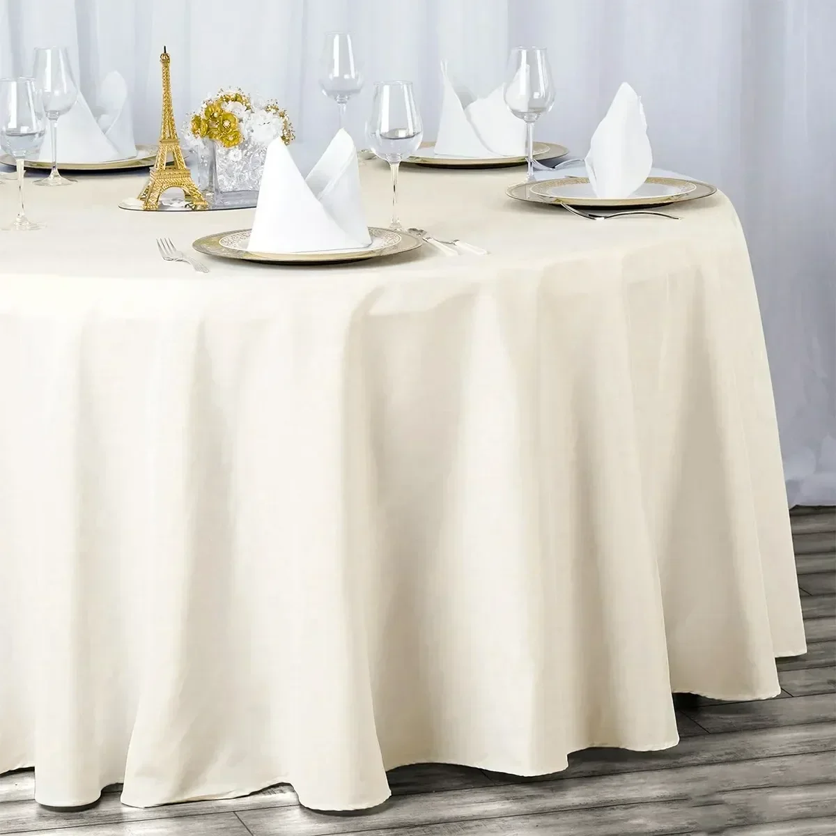 Round Tablecloth White Plastic No Stitch Fabric Elegant Solid Table Cloth for Christmas Birthday Wedding Party Hotel Decoration
