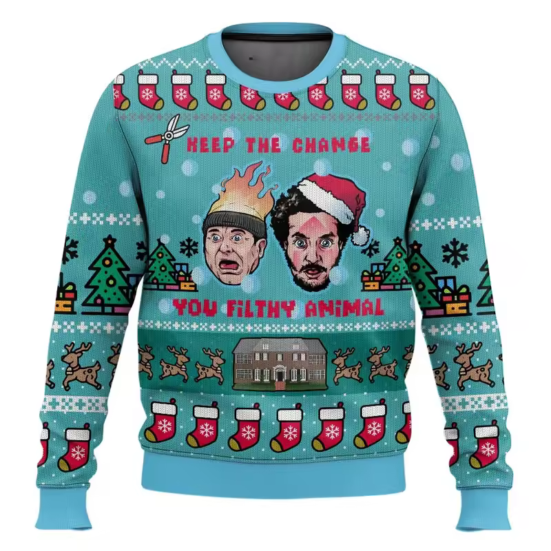 Merry Christmas alone at home Ugly Christmas sweater cartoon animation Men's pullover 2026 fashionable couple shirts Sweatshirt - Image 18