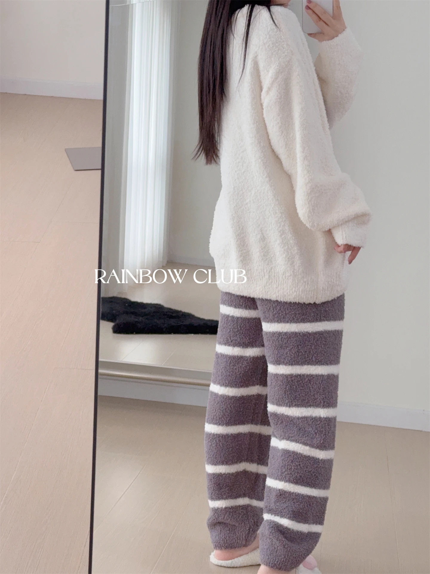 الرجال والنساء زوجين نمط أفخم الخريف الشتاء Homewear الحلو لطيف فتاة جولة الرقبة طويلة الأكمام فضفاضة عارضة يمكن ارتداؤها بيجامة مجموعة